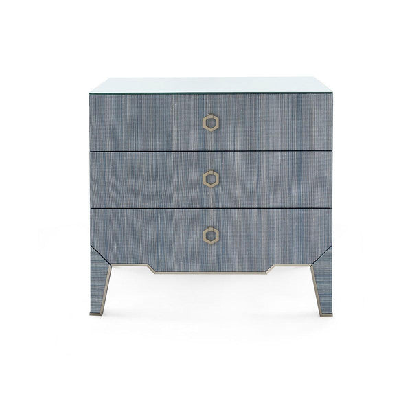 Madeline 3-Drawer Side Table with Glass Top, Colonial Blue-Blue Hand Home