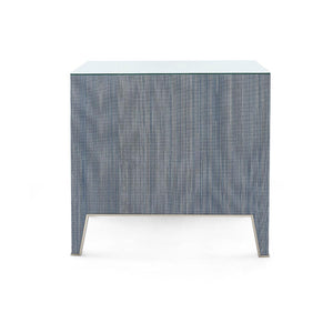 Madeline 3-Drawer Side Table with Glass Top, Colonial Blue-Blue Hand Home