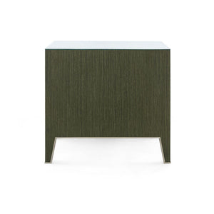 Madeline 3-Drawer Side Table with Glass Top, Deep Olive-Blue Hand Home