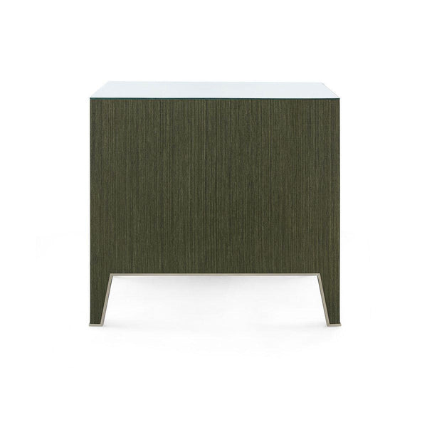 Madeline 3-Drawer Side Table with Glass Top, Deep Olive-Blue Hand Home