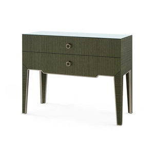 Madeline Console with Glass Top, Deep Olive-Blue Hand Home