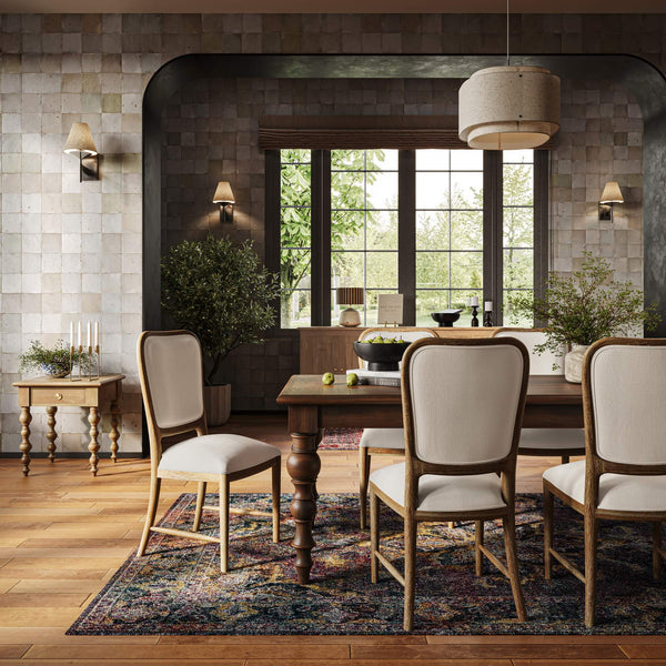 Laurna Teak Dining Chair In Teak White Wash W/ Natural Performance Fabric-Blue Hand Home