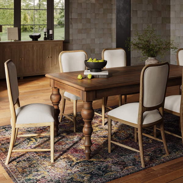 Laurna Teak Dining Chair In Teak White Wash W/ Natural Performance Fabric-Blue Hand Home