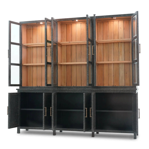 Madrone 12 Door Display Cabinet w/ Glass Shelves and LED Lights-Blue Hand Home