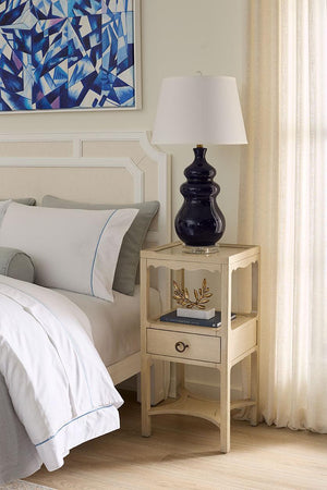 Maila Lamp with Shade 16-inch White Linen, with Gold-Blue Hand Home