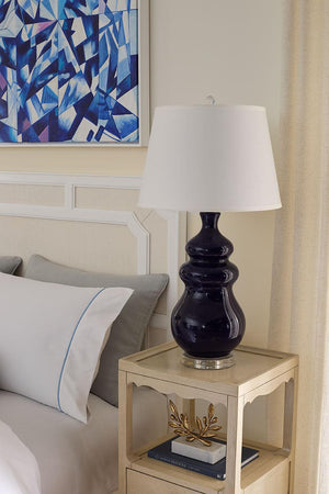 Maila Lamp with Shade 16-inch White Linen, with Gold-Blue Hand Home