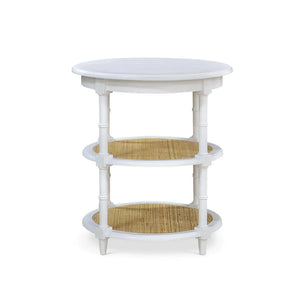 Bramble Martinique Round Side Table Intrue White W/ Rattan Natural On Shelves-Bramble-Blue Hand Home