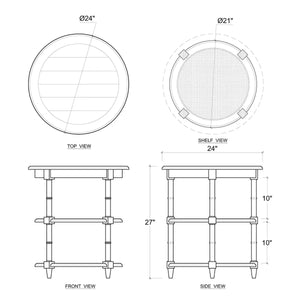 Bramble Martinique Round Side Table Intrue White W/ Rattan Natural On Shelves-Bramble-Blue Hand Home