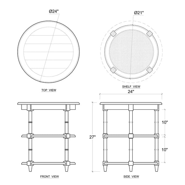 Bramble Martinique Round Side Table Intrue White W/ Rattan Natural On Shelves-Bramble-Blue Hand Home