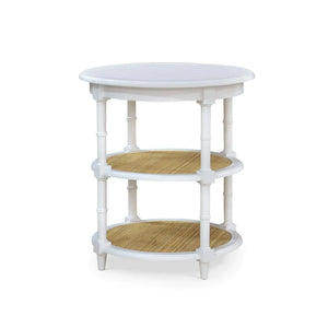 Bramble Martinique Round Side Table Intrue White W/ Rattan Natural On Shelves-Bramble-Blue Hand Home