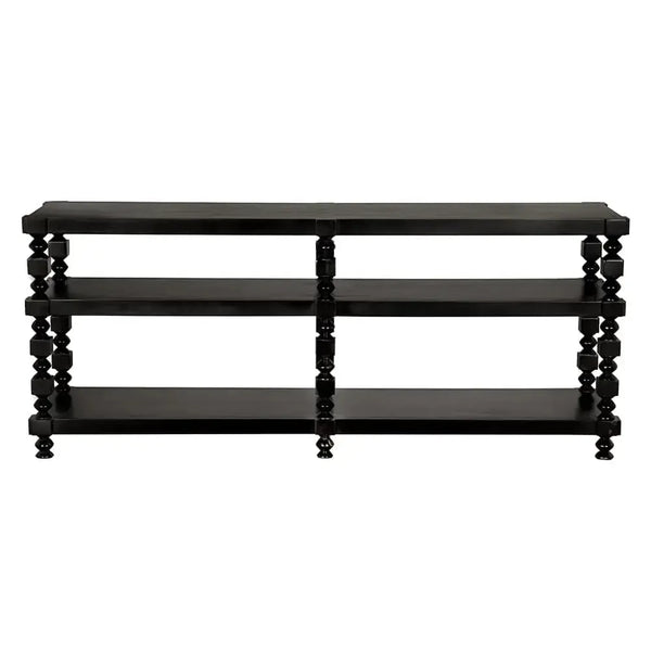 Maurice Three-Tier Console with Spindle Legs in Black-Noir Furniture-Blue Hand Home