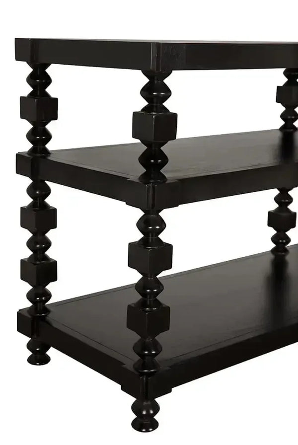 Maurice Three-Tier Console with Spindle Legs in Black-Noir Furniture-Blue Hand Home