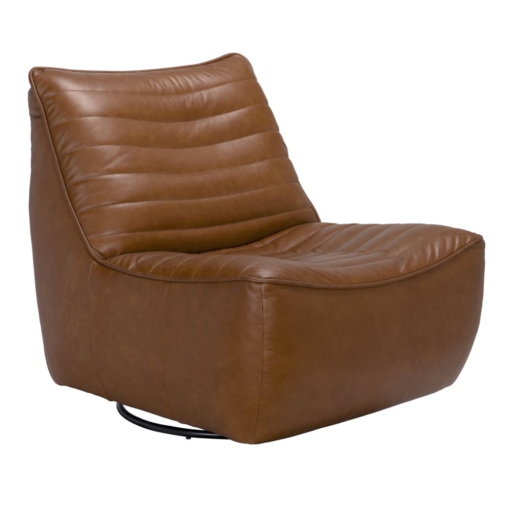 Mcclain Swivel Single Sofa, Roche Tan Leather-Blue Hand Home