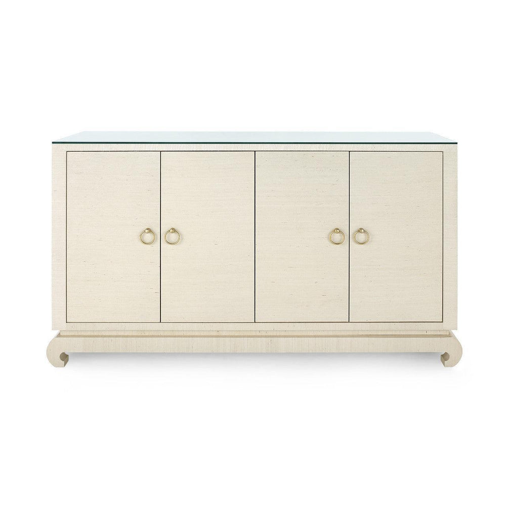Meredith 4-Door Cabinet with Glass Top, Canvas Cream-Blue Hand Home