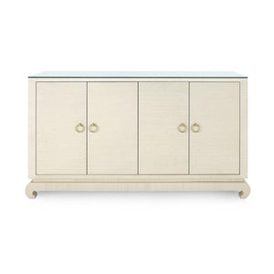 Meredith 4-Door Cabinet with Glass Top, Canvas Cream-Blue Hand Home