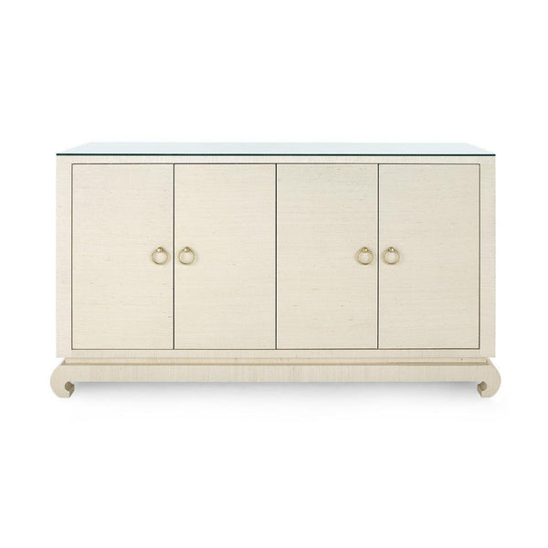 Meredith 4-Door Cabinet with Glass Top, Canvas Cream-Blue Hand Home