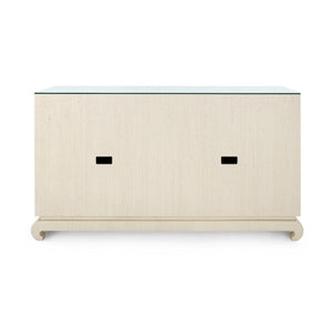 Meredith 4-Door Cabinet with Glass Top, Canvas Cream-Blue Hand Home