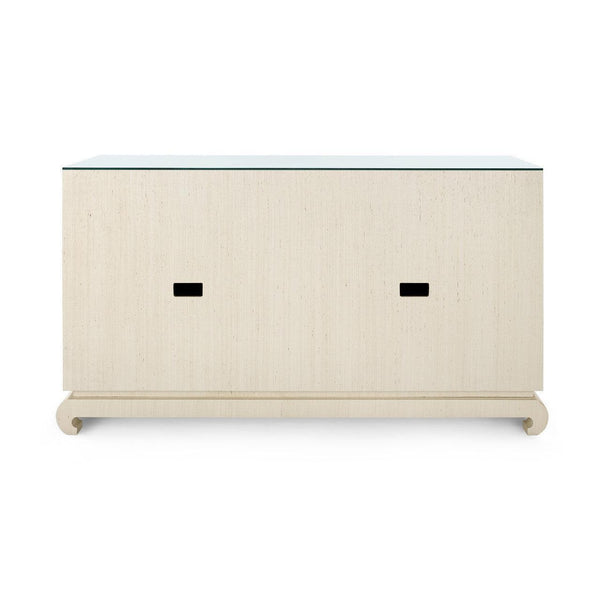 Meredith 4-Door Cabinet with Glass Top, Canvas Cream-Blue Hand Home