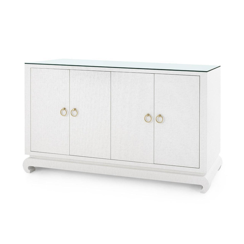Meredith 4-Door Cabinet with Glass Top, Chiffon White-Blue Hand Home