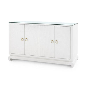 Meredith 4-Door Cabinet with Glass Top, Chiffon White-Blue Hand Home
