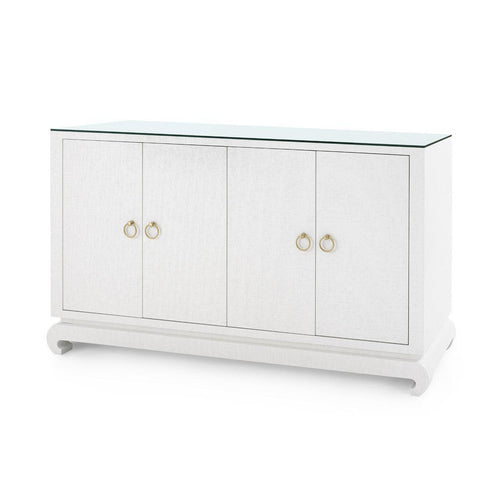 Meredith 4-Door Cabinet with Glass Top, Chiffon White-Blue Hand Home