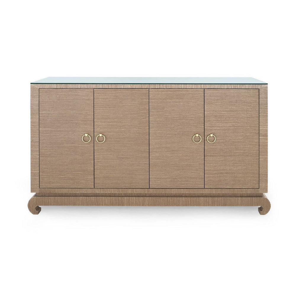 Meredith 4-Door Cabinet with Glass Top, Flax Brown-Blue Hand Home