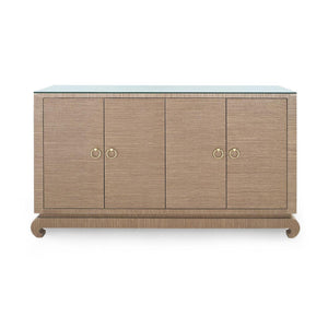 Meredith 4-Door Cabinet with Glass Top, Flax Brown-Blue Hand Home