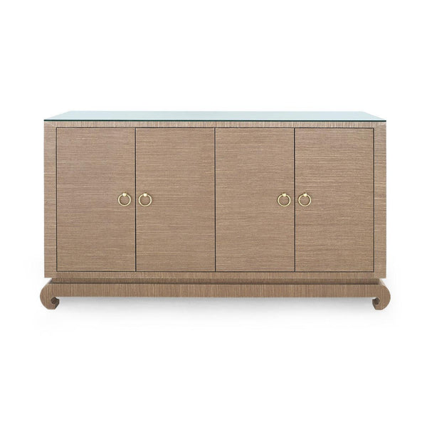 Meredith 4-Door Cabinet with Glass Top, Flax Brown-Blue Hand Home