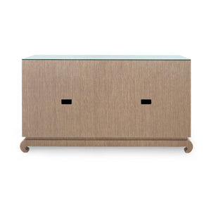 Meredith 4-Door Cabinet with Glass Top, Flax Brown-Blue Hand Home