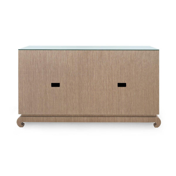 Meredith 4-Door Cabinet with Glass Top, Flax Brown-Blue Hand Home