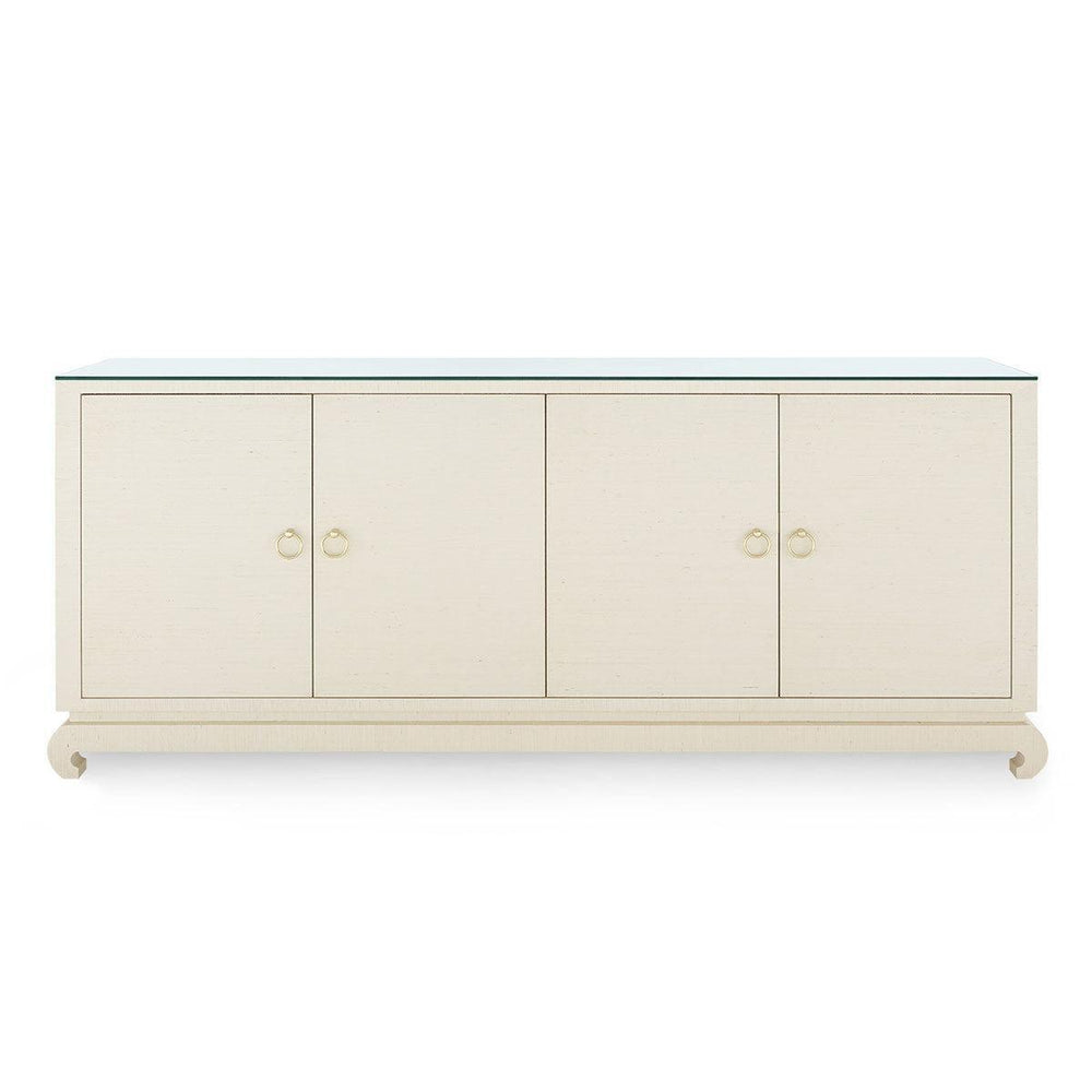 Meredith Extra Large 4-Door Cabinet with Glass Top, Canvas Cream-Blue Hand Home