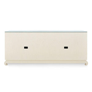 Meredith Extra Large 4-Door Cabinet with Glass Top, Canvas Cream-Blue Hand Home