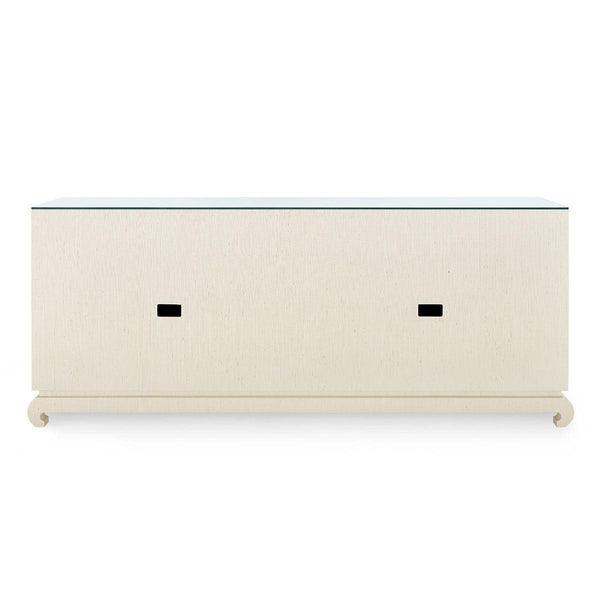 Meredith Extra Large 4-Door Cabinet with Glass Top, Canvas Cream-Blue Hand Home