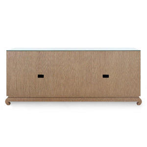 Meredith Extra Large 4-Door Cabinet with Glass Top, Flax Brown-Blue Hand Home