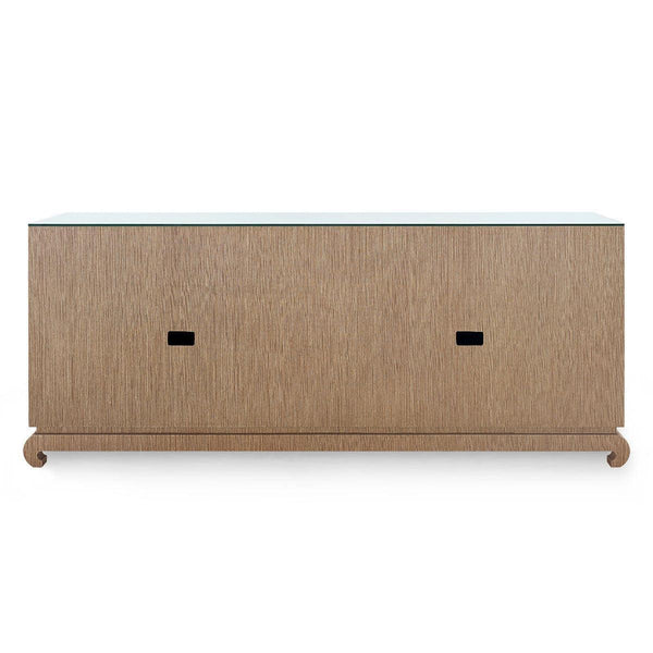 Meredith Extra Large 4-Door Cabinet with Glass Top, Flax Brown-Blue Hand Home