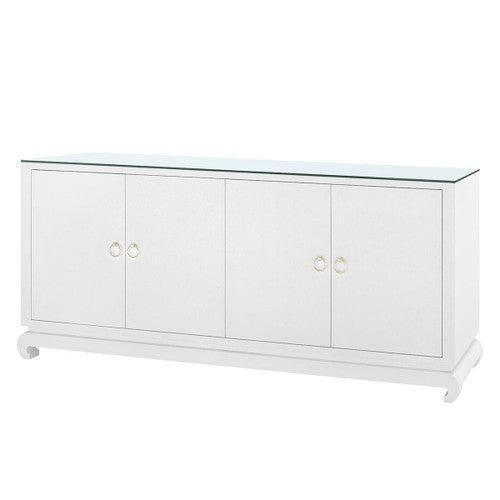 Meredith Extra Large 4-Door Cabinet with Glass Top, Flax Brown-Blue Hand Home