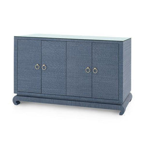Meredith Extra Large 4-Door Cabinet with Glass Top, Flax Brown-Blue Hand Home