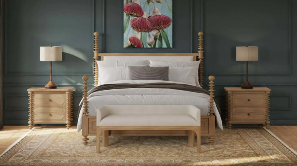 Milano Upholstered King Bed In Fruitwood W/ Arctic White Performance Fabric-Blue Hand Home