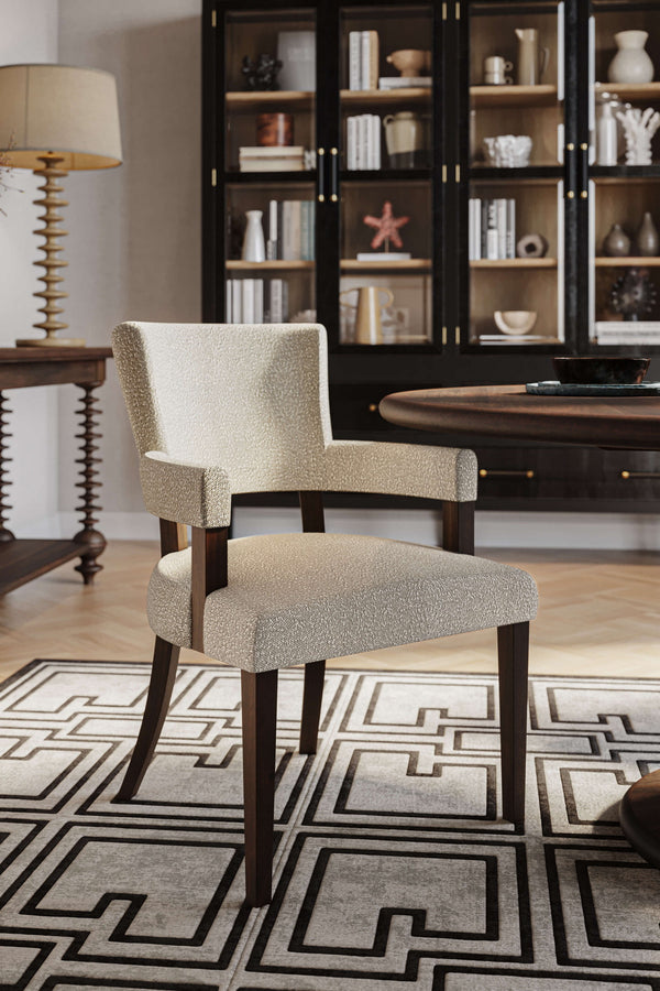 Genevieve Dining Chair In Walnut W/ Boucle Sand Performance Fabric-Blue Hand Home
