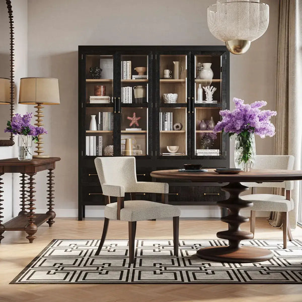 Genevieve Dining Chair In Walnut W/ Boucle Sand Performance Fabric-Blue Hand Home