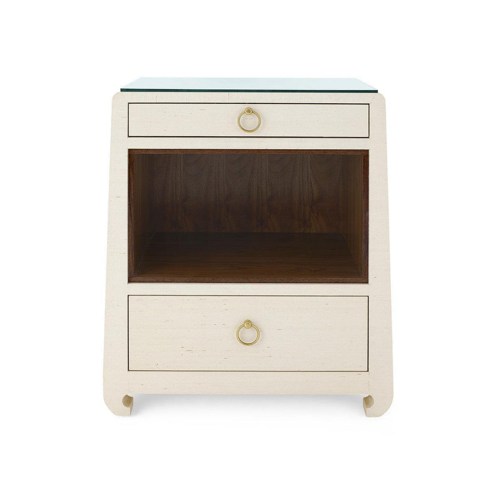 Ming 2-Drawer Side Table with Glass Top, Canvas Cream-Blue Hand Home