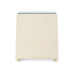 Ming 2-Drawer Side Table with Glass Top, Canvas Cream-Blue Hand Home