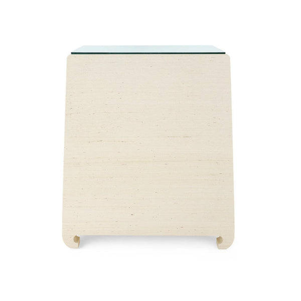 Ming 2-Drawer Side Table with Glass Top, Canvas Cream-Blue Hand Home
