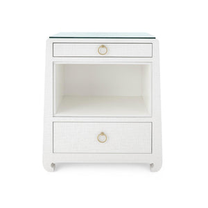 Ming 2-Drawer Side Table with Glass Top, Chiffon White-Blue Hand Home