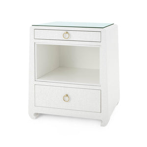 Ming 2-Drawer Side Table with Glass Top, Chiffon White-Blue Hand Home