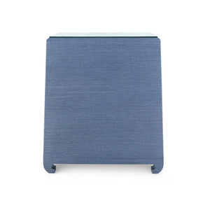 Ming 2-Drawer Side Table with Glass Top, Navy Blue-Blue Hand Home