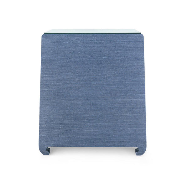 Ming 2-Drawer Side Table with Glass Top, Navy Blue-Blue Hand Home