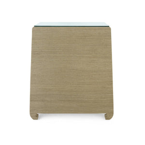 Ming 2-Drawer Side Table with Glass Top, Sage Green-Blue Hand Home
