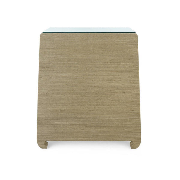 Ming 2-Drawer Side Table with Glass Top, Sage Green-Blue Hand Home