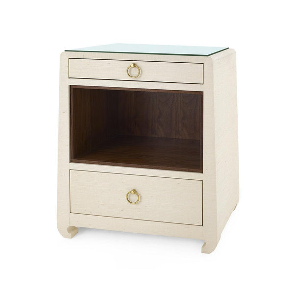 Ming 2-Drawer Side Table with Glass Top, Sage Green-Blue Hand Home